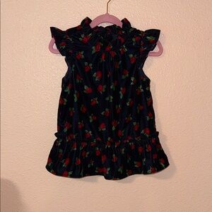 Janie and Jack Navy Top with Red and Green Floral Design size 6